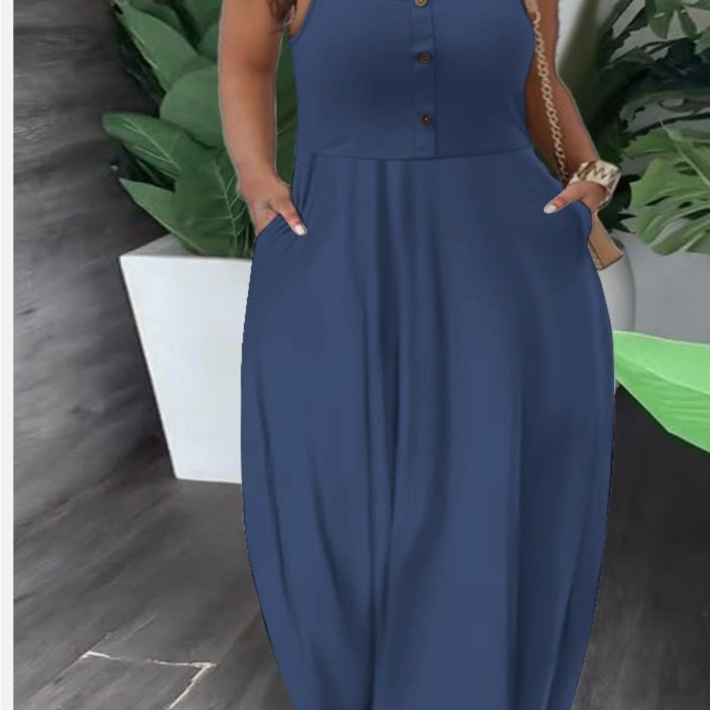 Elegant Blue Sleeveless Maxi Dress - XXL Plus